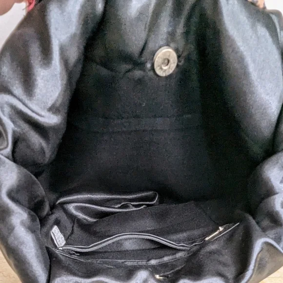 Vintage Hand Beaded Retro Cars Fringe Black Purse Boho Tote Bamboo Handle - Picture 8 of 13